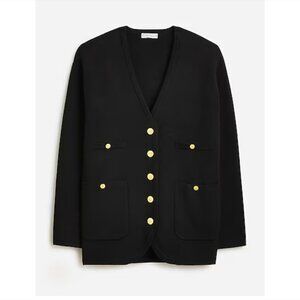 NWT J. Crew Long V Neck Sweater Blazer S Black Buttons Women's BX466 J.Crew